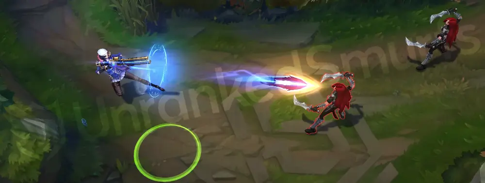Arcane Commander Caitlyn passive - headshot rune glow with cyan accents
