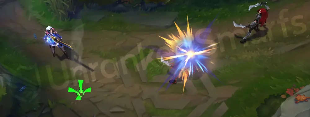 Arcane Commander Caitlyn passive - alternate headshot effect with deep-blue runes