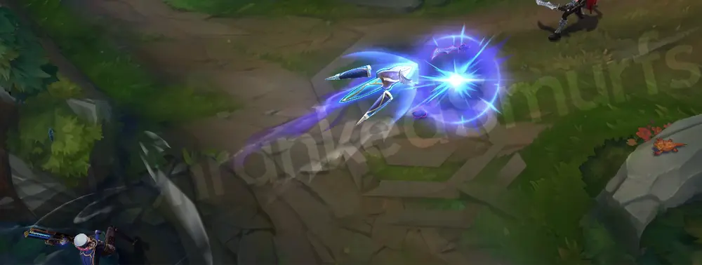 Arcane Commander Caitlyn Q - railgun shot impact with deep-blue rune burst