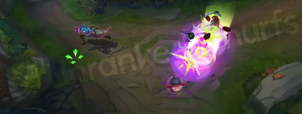 Arcane Fractured Jinx E - grenade impact with zaunite green sparks