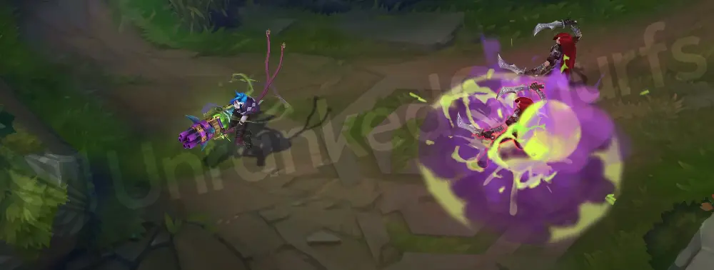 Arcane Fractured Jinx Q - second part with green highlights on projectile