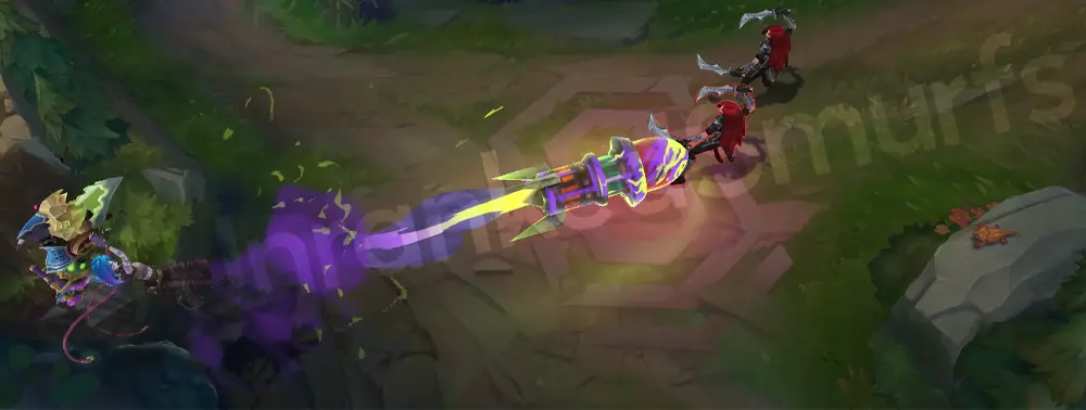 Arcane Fractured Jinx R - rocket ultimate with purple trails and face motif