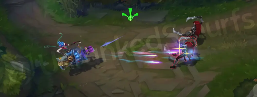 Arcane Fractured Jinx base auto attack animation, close-up of minigun fire