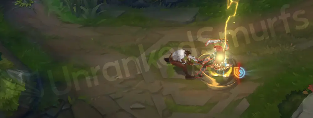 Arcane Inventor Jayce basic attack additional frame showing mechanical trails and glowing impact