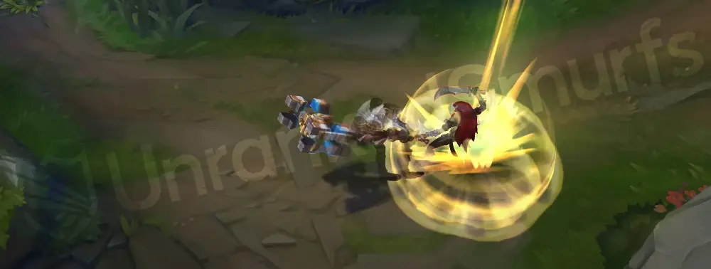 Arcane Inventor Jayce Q - Shock Blast with a concentrated blue hextech beam and golden frame