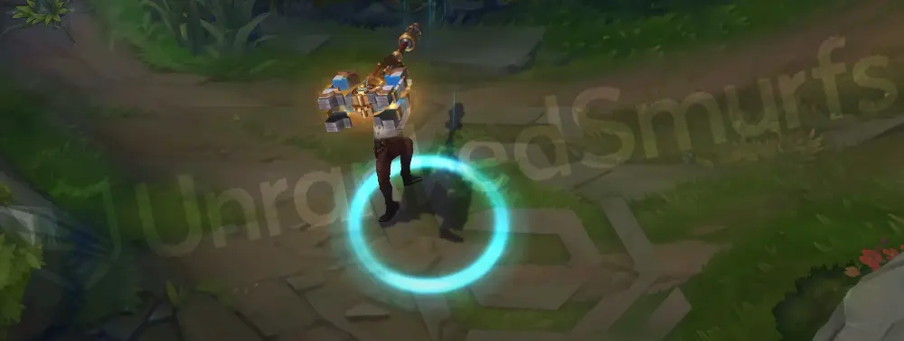 Arcane Inventor Jayce custom recall with the hammer charging and a strong blue hextech glow