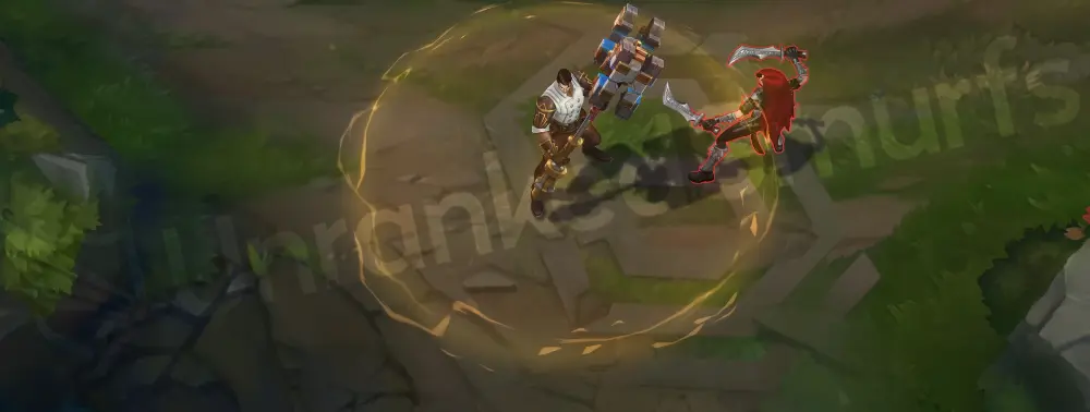 Arcane Inventor Jayce W - pulse or buff effect with blue energy and brass accents