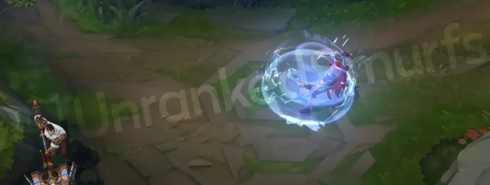 Arcane Inventor Jayce W - burst frame showing blue sparks and mechanical particles