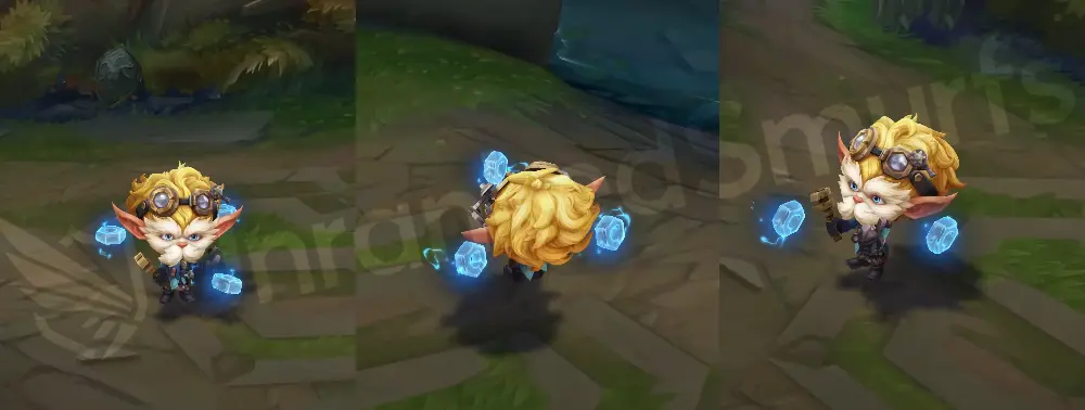Arcane Professor Heimerdinger in-game overview, front and side view wearing a Piltover Academy professor coat and engineering goggles