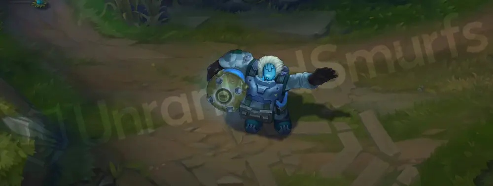 Arctic Ops Gragas emote showing a salute pose in his arctic suit with frosted canister