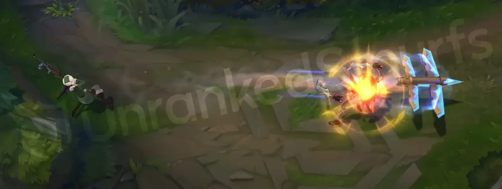 Arctic Warfare Caitlyn Q second frame showing projectile hit with ice sparks