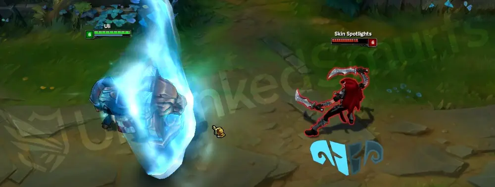 Braum Lionheart E - dash effect with stone trail and blue accents