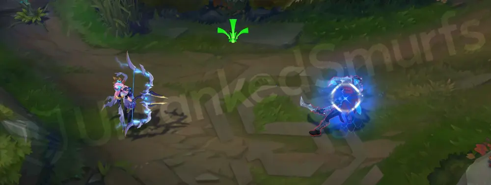 DRX Ashe basic auto attack animation with translucent crystalline arrow blades and a bright blue trail