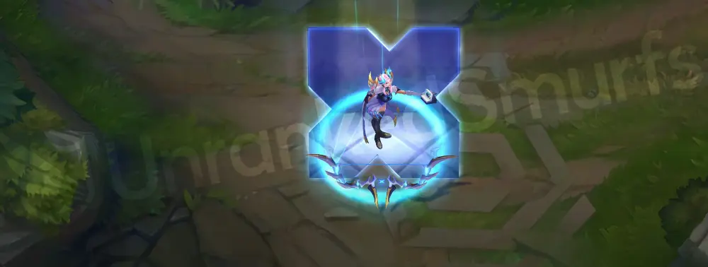 DRX Ashe custom recall with crystalline crown and ice effects swirling around her