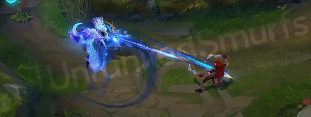 DRX Kindred Q - second part showing arrow impact with digital flares and crystalline shards