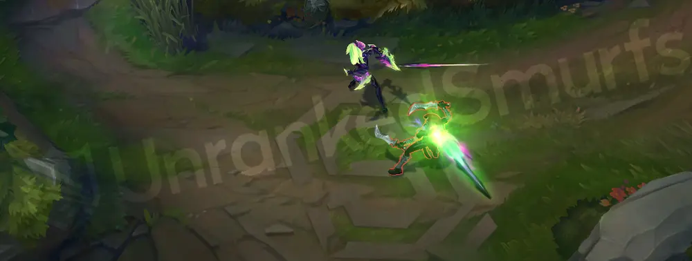 Empyrean Akali basic attack/passive animation with a neon green slash on a serrated kama