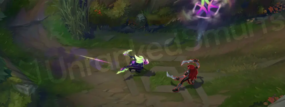 Empyrean Akali E part 3 showing layered neon feathers and a smooth black sheen