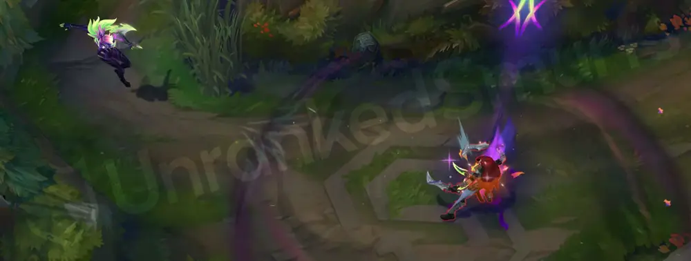 Empyrean Akali E additional effect with a green core and a serrated blade flash