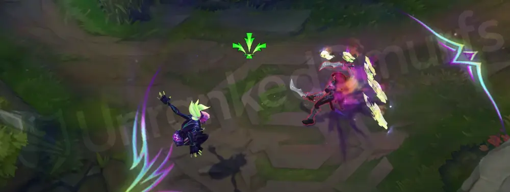 Empyrean Akali Q - quick strike with neon purple and green slashes