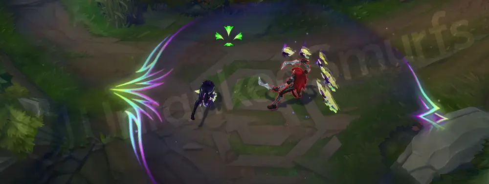 Empyrean Akali Q second frame with a sharp neon accent and glowing edge