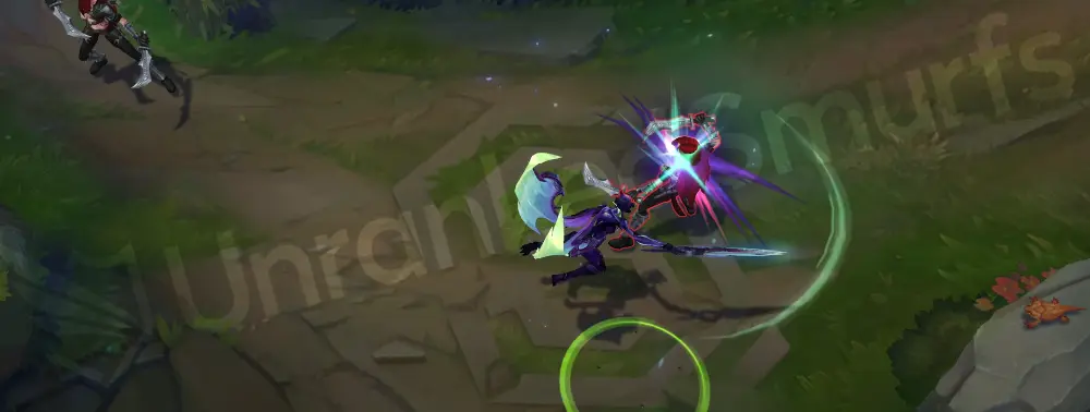Empyrean Kayle basic auto attack animation with sword swings and neon energy trails