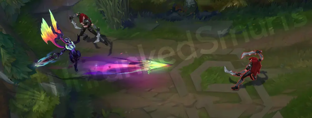 Empyrean Kayle Q part 1 showing a purple-pink projectile or cast effect