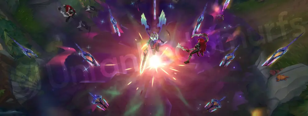 Empyrean Kayle R effect layer part 3 with bright purple center and cyan trails