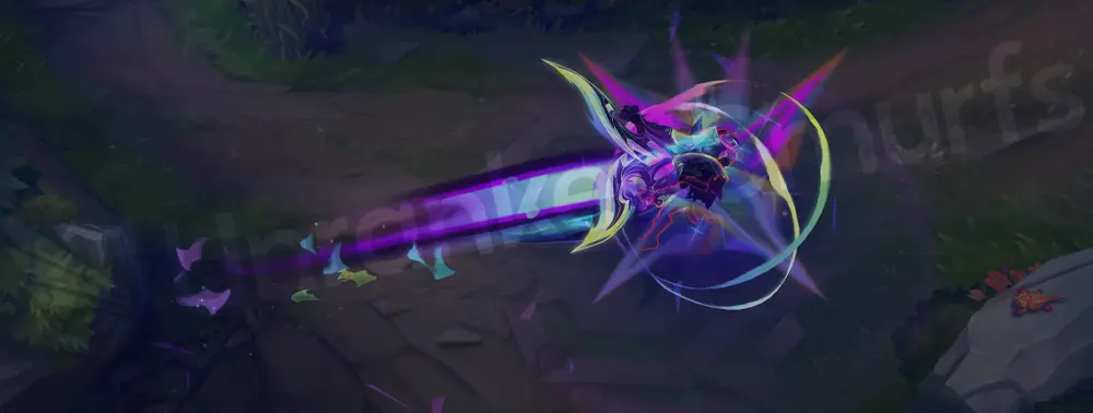 Empyrean Nocturne R - blades close in on target with purple and green energy