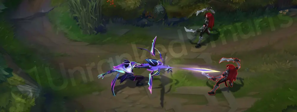 Empyrean Varus basic auto attack part 1 showing purple-cyan arrow trail
