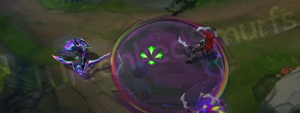 Empyrean Varus E - Hail of Arrows with purple shards and green sparks