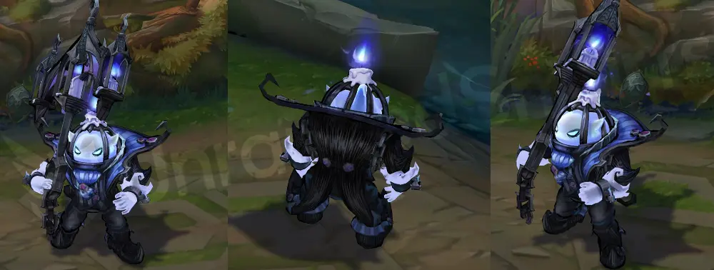 Fright Night Nautilus in-game overview, front and side view showing a gothic butler suit and a large wrought-iron candelabra anchor with lit candles