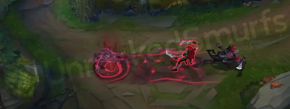 Fright Night Pyke E part 1 - diving trail into the ground with red-black smear effects