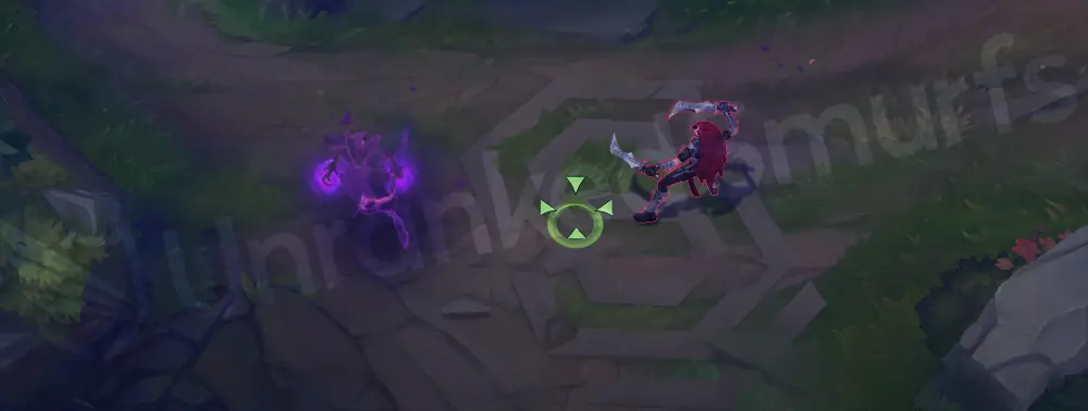 Fright Night Shaco Q - close-up of teleport arrival with stitched smoke and purple sparks