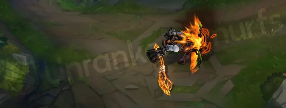 Fright Night Trundle Q - club strike with dark red and orange scratchy pencil-scribble trails