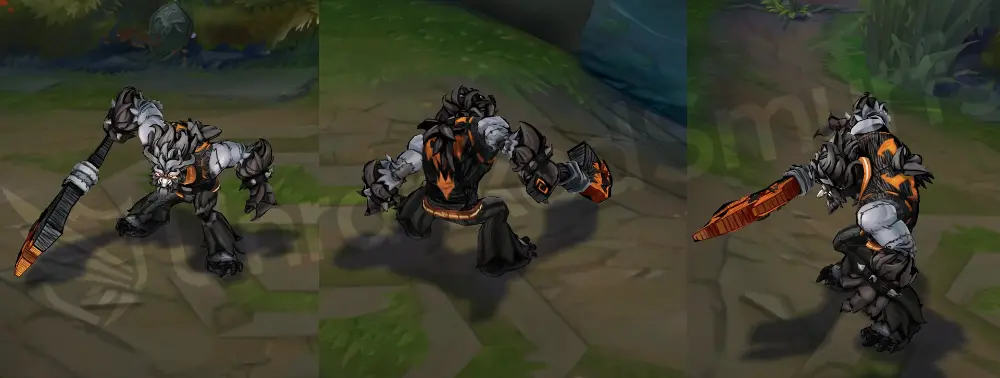 Fright Night Trundle in-game overview showing the hand-drawn fairytale monster look with black vest, ripped pinstripe pants and a wooden club