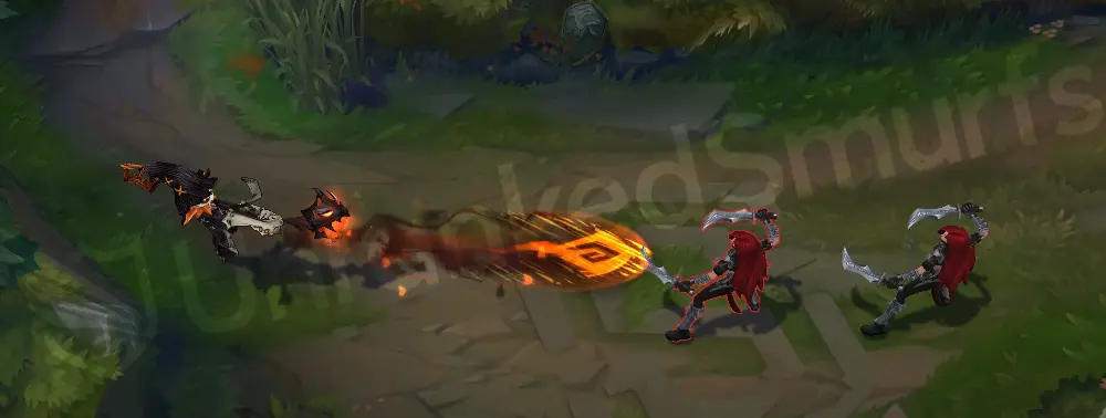 Fright Night Veigar Q - dark orb with orange pencil-runic spiral and smoky black trail (part 1)