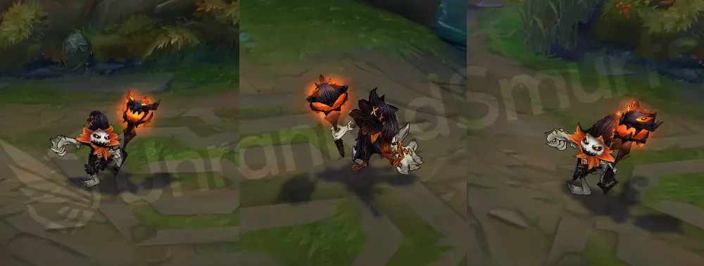 Fright Night Veigar in-game overview, floating head with oversized wizard hat and cel-shaded orange-and-black robe