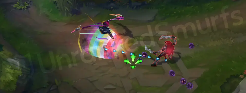 HEARTSTEEL Kayn Q - Part 1 with neon pink and purple slashing trail and comic-book accents