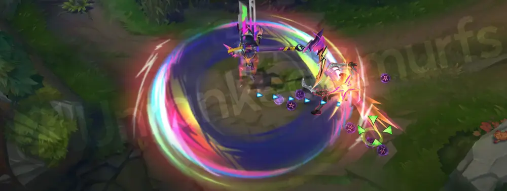 HEARTSTEEL Kayn Q - Part 2 showing a warped scythe trail with purple and orange streaks