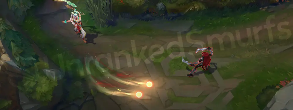 Heavenscale Diana Q - crescent blade slash with dragon-cloud trails in red and pale yellow