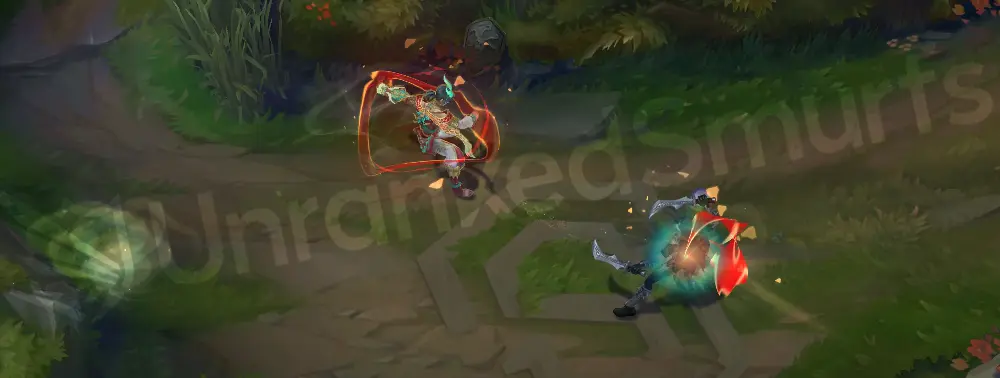 Heavenscale Ezreal E - Arcane Shift second frame showing blink trail and pale yellow spark effects