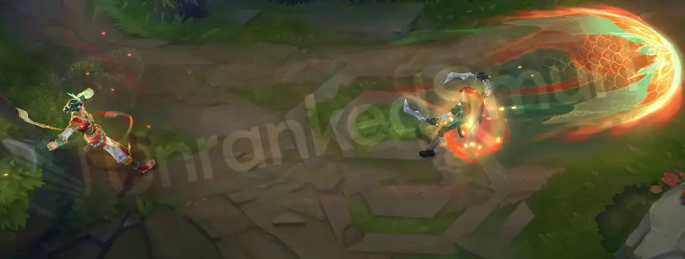Heavenscale Ezreal R - Trueshot Barrage impact frame with pale yellow explosions and dragon motifs