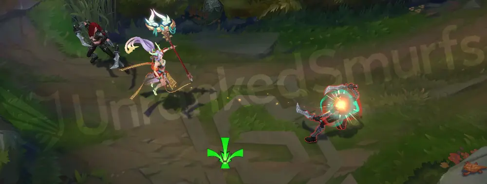 Heavenscale Janna basic auto attack with staff wind trails and red-green particle highlights