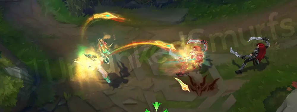 Heavenscale Kai'Sa Q - alternate frame showing impact with dragon-scale motifs and lantern sparks