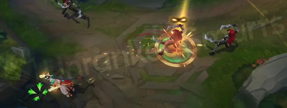 Heavenscale Lee Sin Q - part 2 showing the multi-stage skillshot with pale yellow highlights and dragon motifs