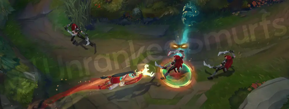 Heavenscale Lee Sin Q - part 3 with curling red-green energy shaped like a dragon