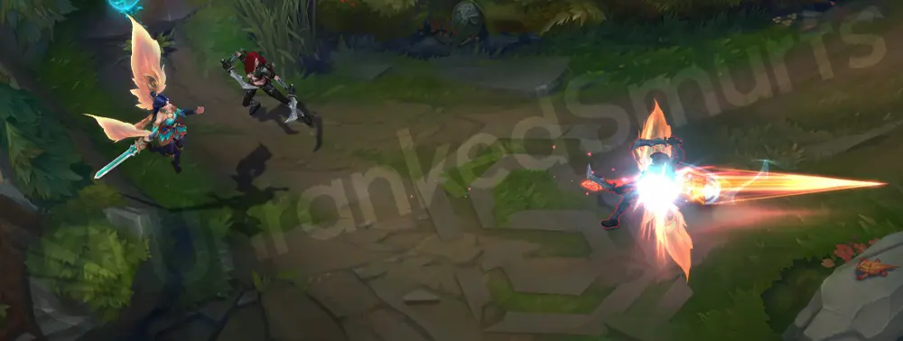 Immortal Journey Kayle Q part 2 showing the enchanted blade releasing pink and orange energy