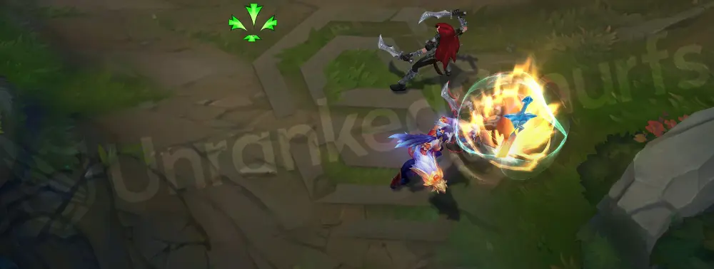 Immortal Journey Shyvana Q - first cast with orange and cyan sword-like slash