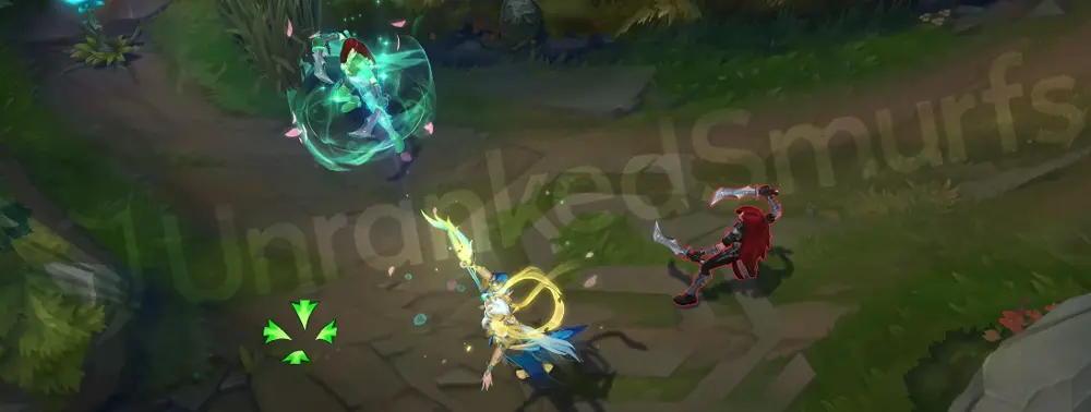 Immortal Journey Soraka E forming a pond of water with cyan ripples and purple accents