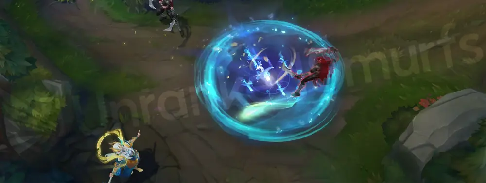 Immortal Journey Soraka Q impact showing a green healing bloom with flower petals